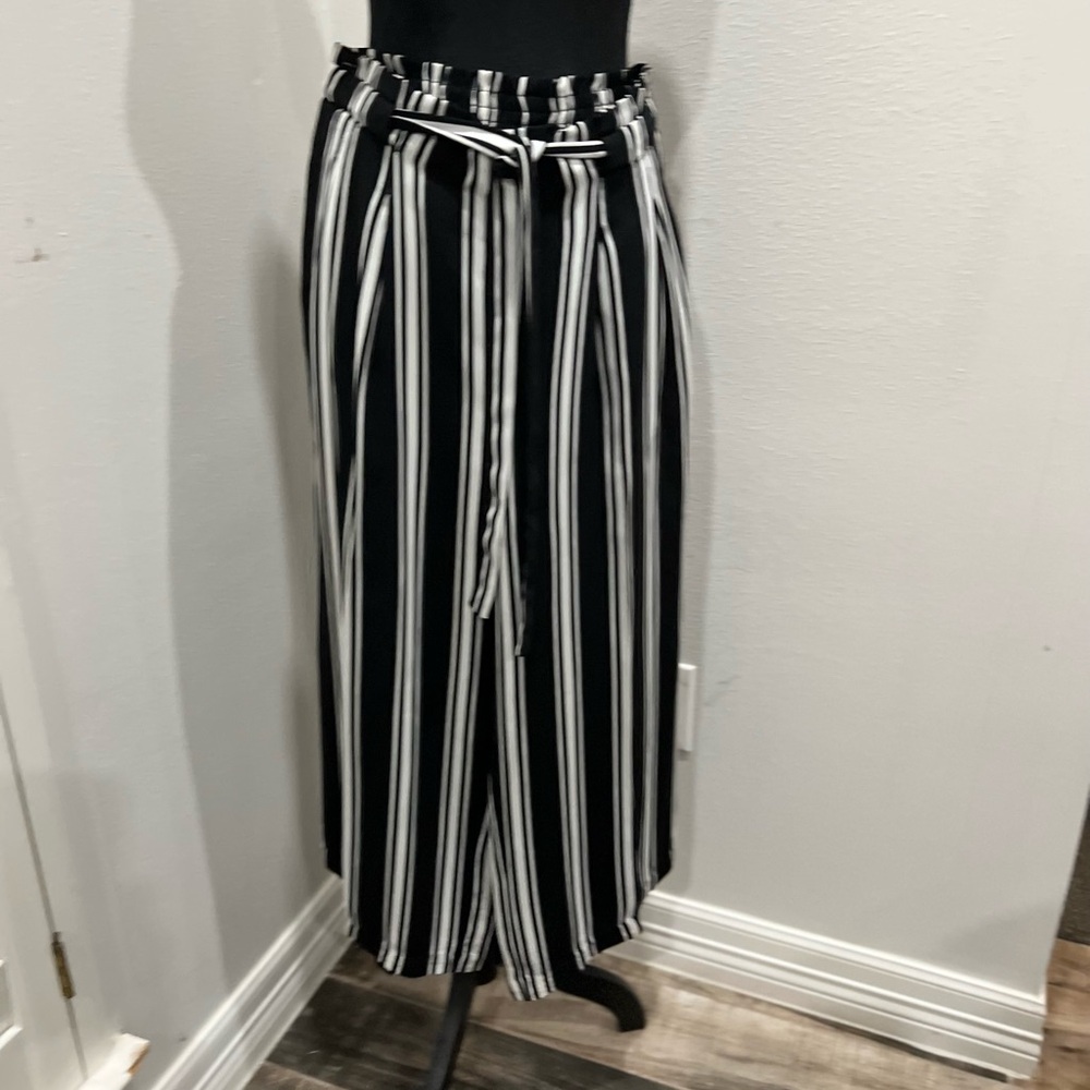 Belted, wide legged, high waist, cropped pants
